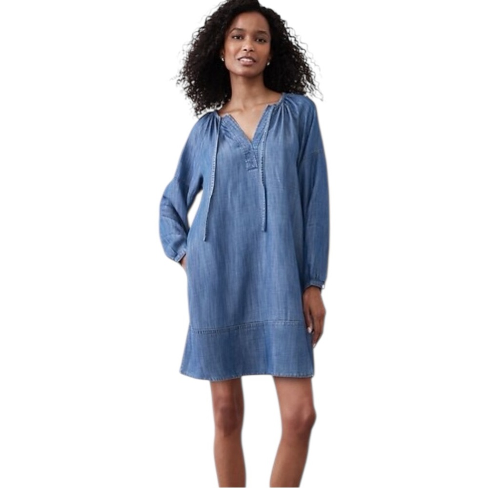 NWT Banana Republic Chambray Mini Shift Dress Pockets XS